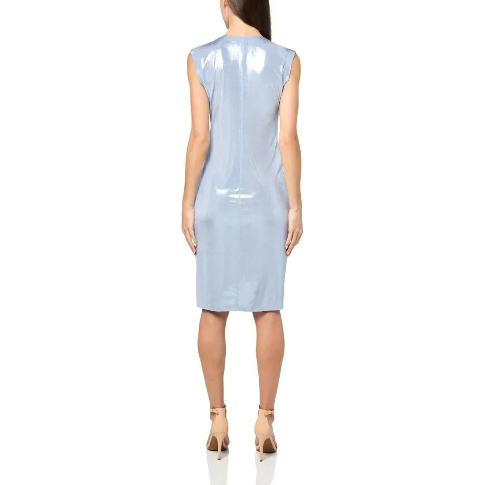 Norma Kamali Ruched Shirred Dress Misty Blue ( M/38 ) - Picture 2 of 6